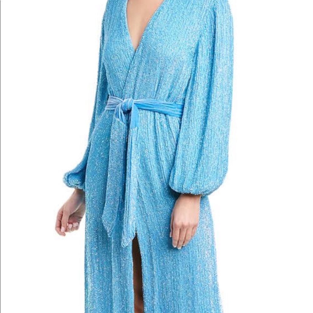 Retrofete rainbow blue sequin wrap dress